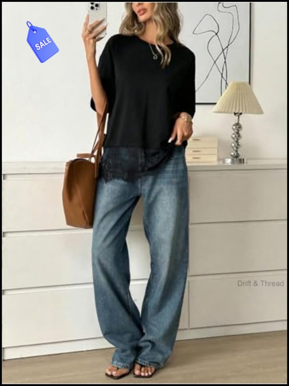 Women's Lace Trim T-Shirt Short Sleeve Crew Neck Going Out Top - Picture 5 of 6